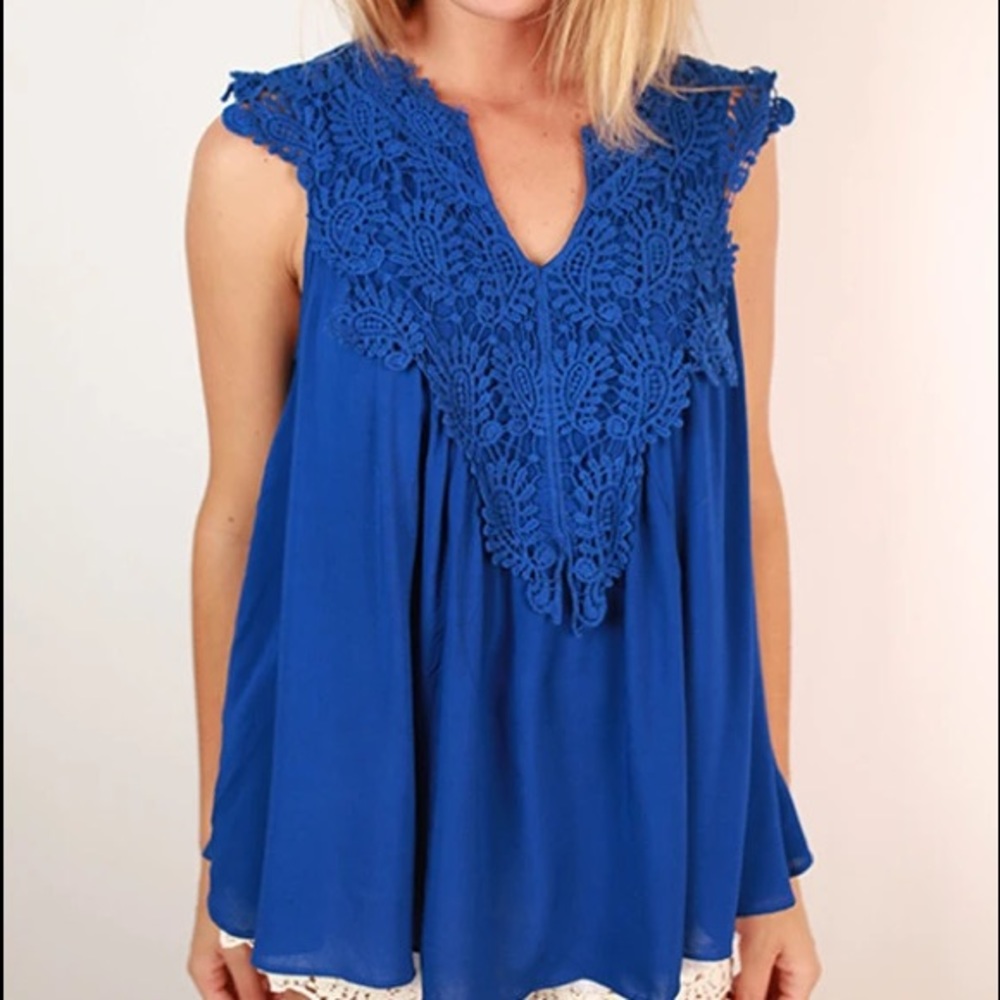 Blue Crochet Blouse by Impression Boutique